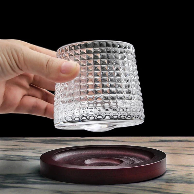 Rotating Crystal Whiskey Glasses with Geometric Design