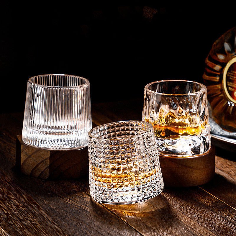 Rotating Crystal Whiskey Glasses with Geometric Design