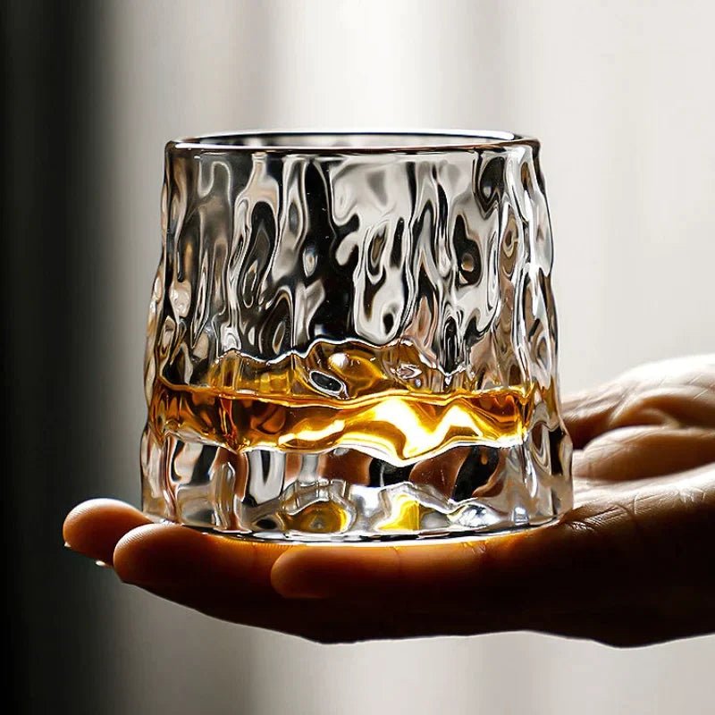 Rotating Crystal Whiskey Glasses with Geometric Design