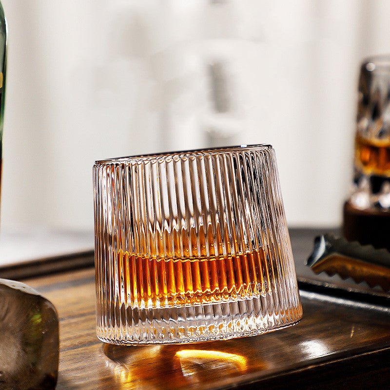 Rotating Crystal Whiskey Glasses with Geometric Design