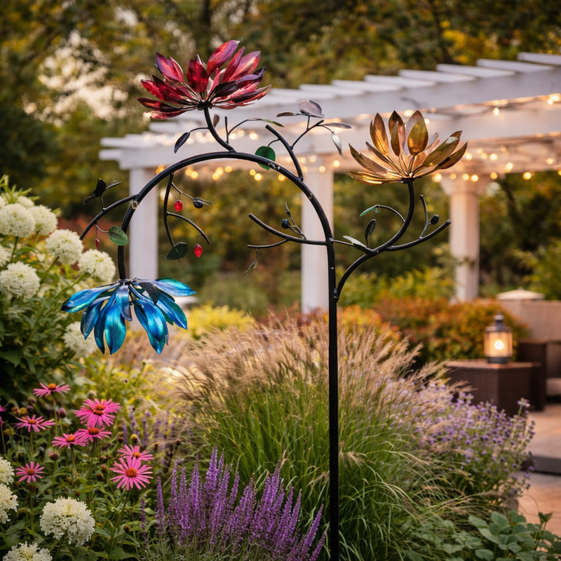 Metal Floral Garden Wind Spinner for Outdoor Decoration