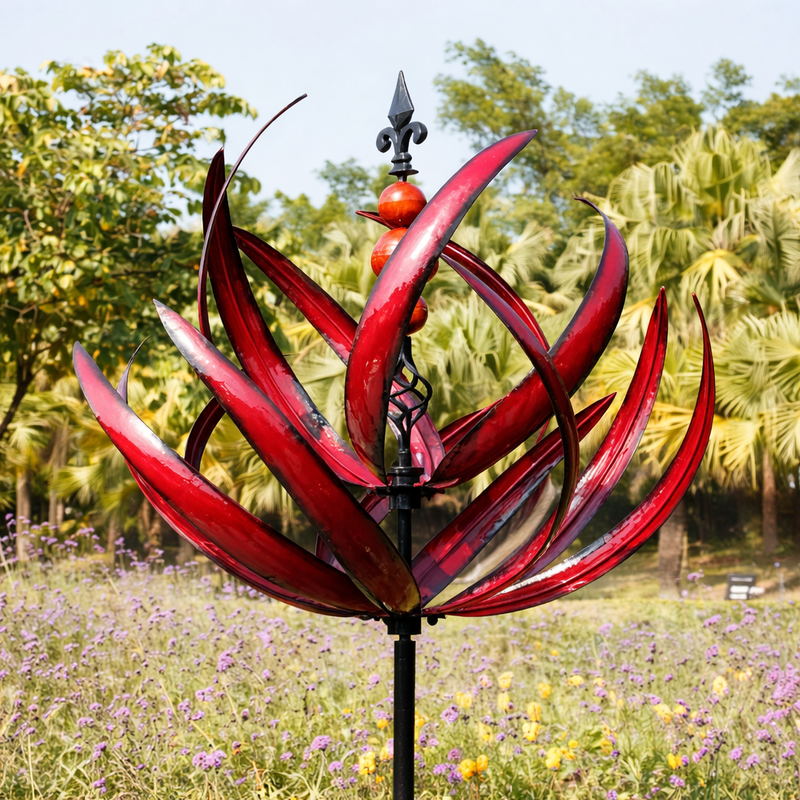 Metal Floral Garden Wind Spinner for Outdoor Decoration