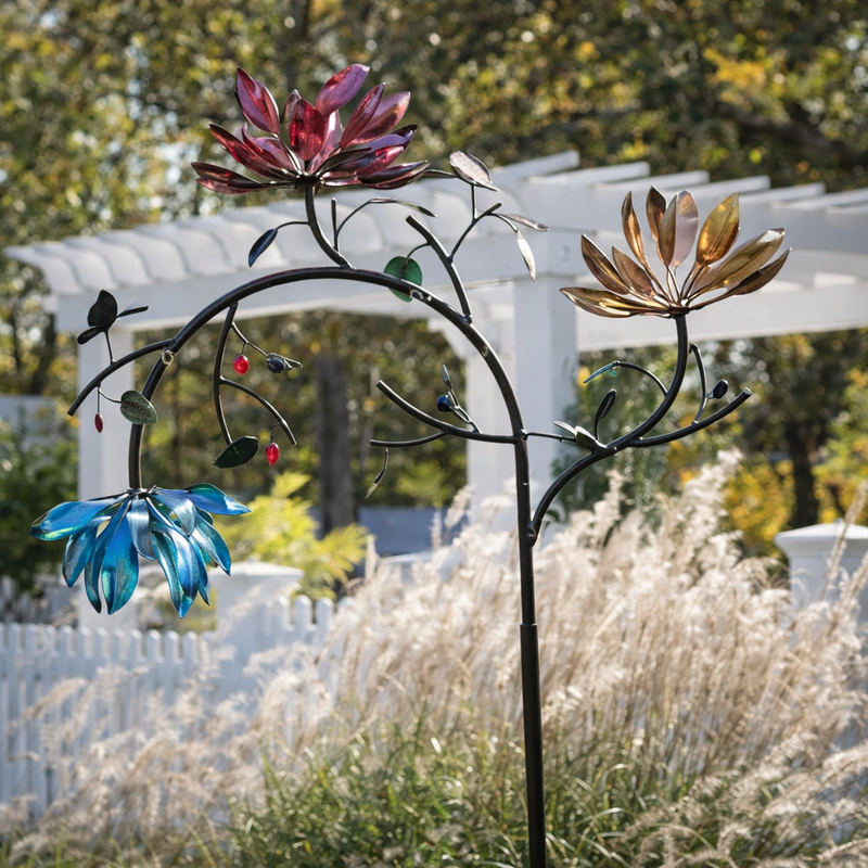 Metal Floral Garden Wind Spinner for Outdoor Decoration