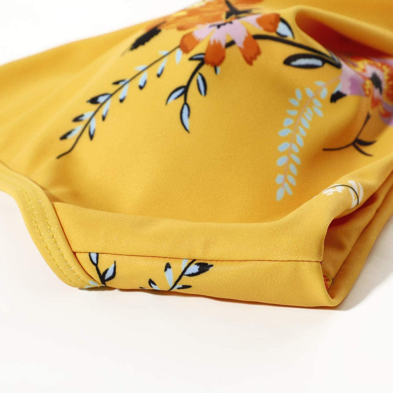 Ladies High Waist Bikini with Tropical Print and Pads
