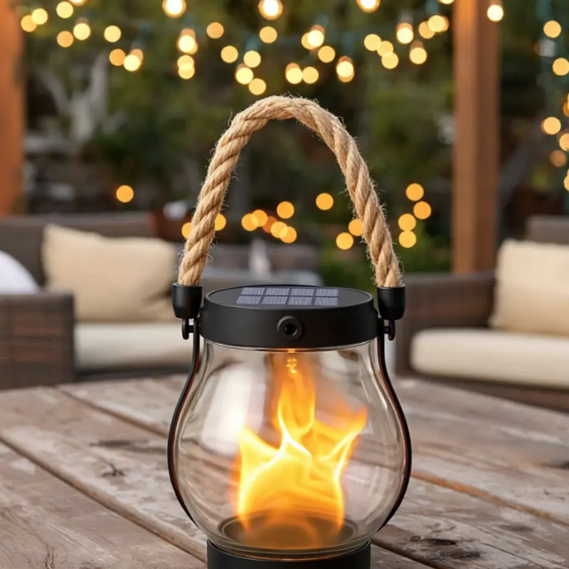 Solar Lantern with Realistic Flame Effect for Garden and Outdoor Lighting
