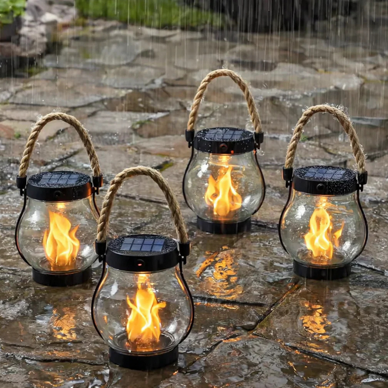 Solar Lantern with Realistic Flame Effect for Garden and Outdoor Lighting