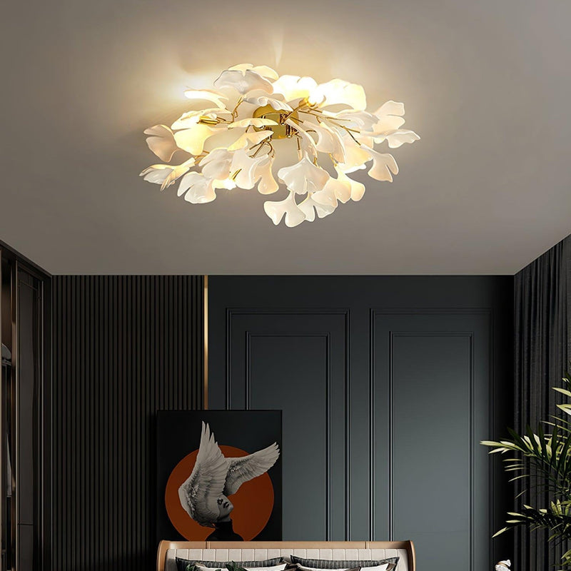 Ginkgo Leaf Ceramic Flush Mount Ceiling Light