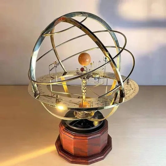 Handcrafted Solar System Orrery Model with Brass Planetary Display