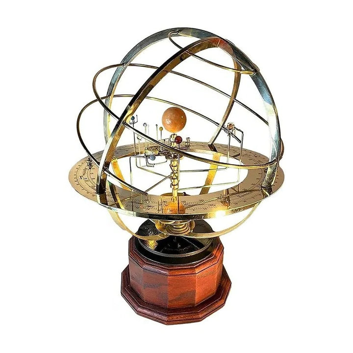 Handcrafted Solar System Orrery Model with Brass Planetary Display