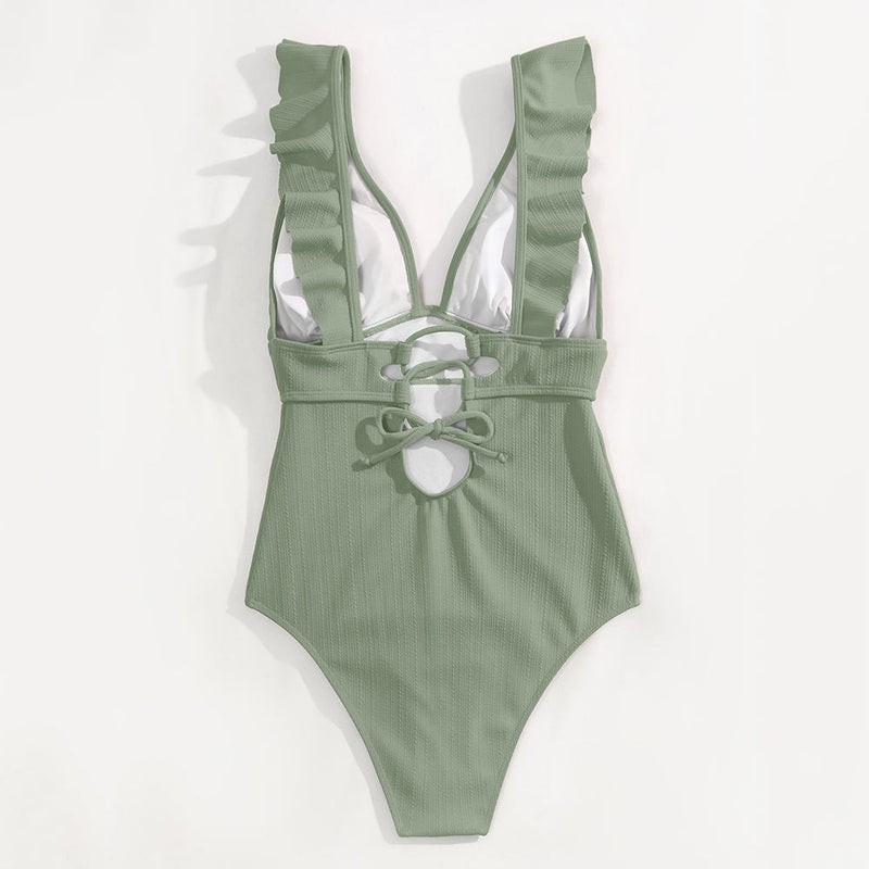 Swimsuit for Women with Ruffles and Deep V-Neck