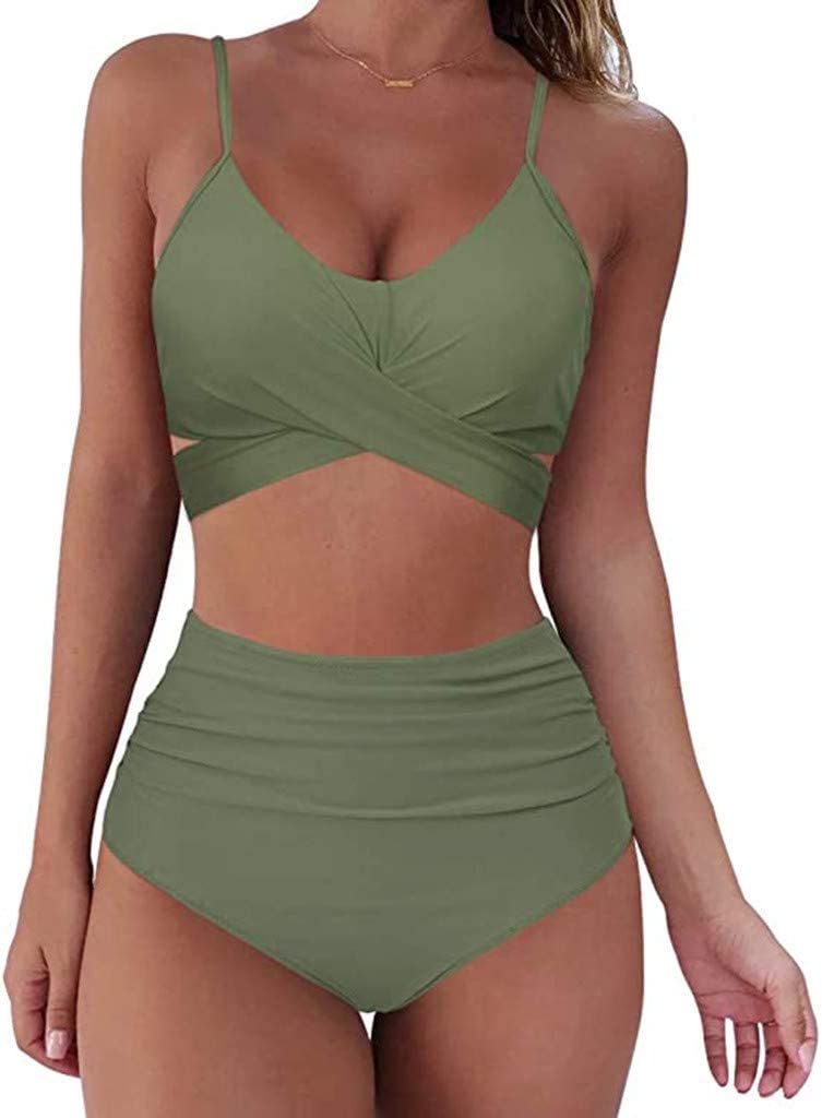 Ladies High Waist Bikini with Tropical Print and Pads