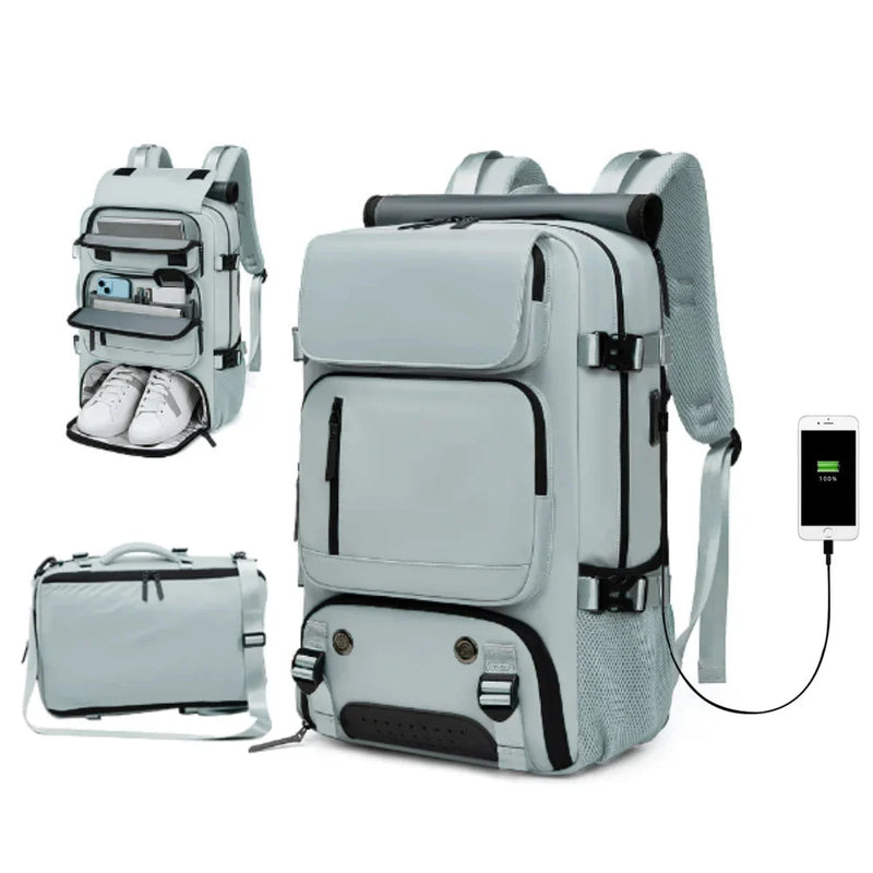 Water-Resistant Travel Backpack with USB Charging Port and Shoe Compartment