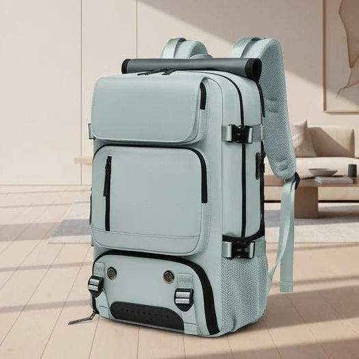 Water-Resistant Travel Backpack with USB Charging Port and Shoe Compartment