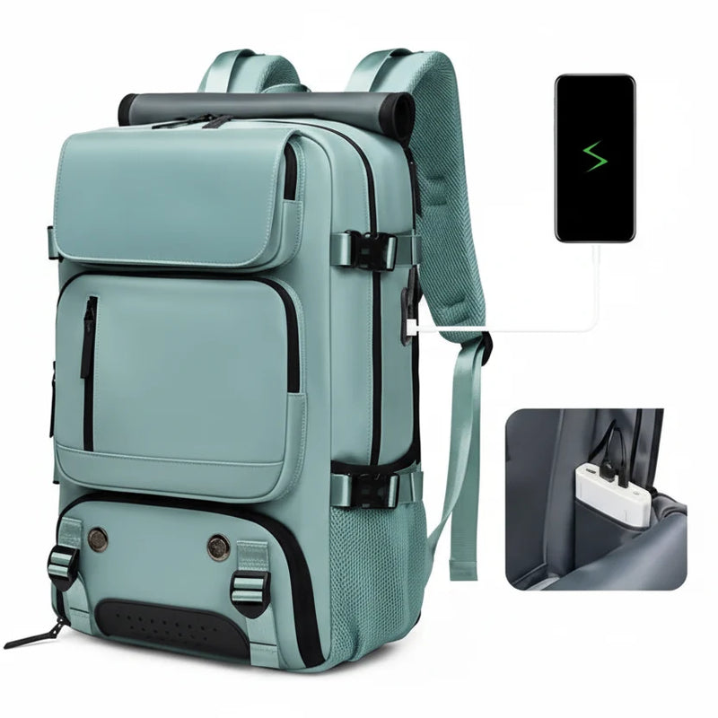 Water-Resistant Travel Backpack with USB Charging Port and Shoe Compartment