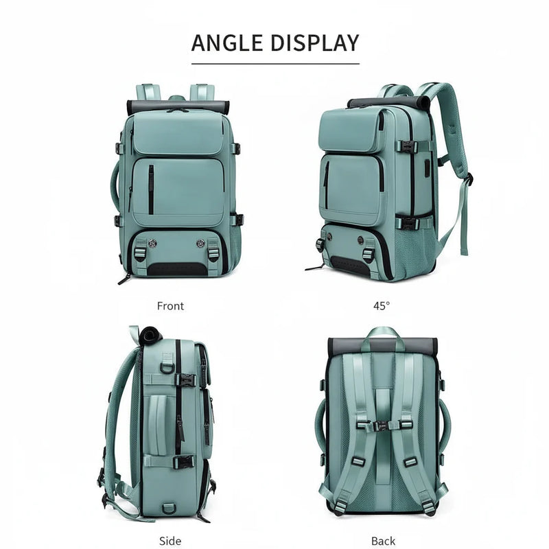 Water-Resistant Travel Backpack with USB Charging Port and Shoe Compartment