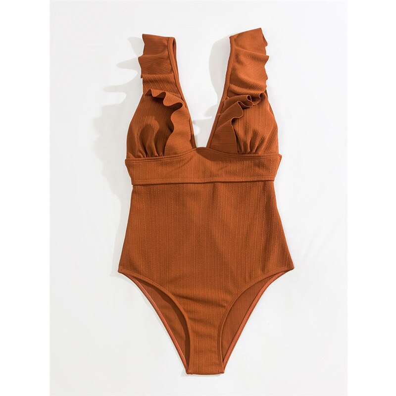 Swimsuit for Women with Ruffles and Deep V-Neck
