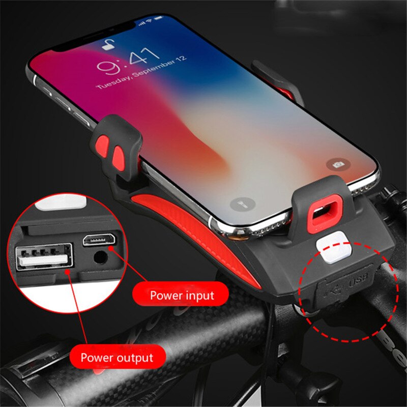 Bicycle Phone Holder with Twin LED Lights, Horn and USB Power Bank