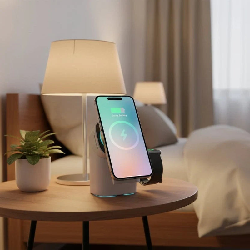 3-in-1 Rotating Wireless Charging Station for Phone, Watch & Earbuds