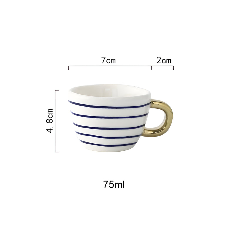 Geometric Ceramic Mug with Gold-Tone Handle for Coffee, Tea and Espresso