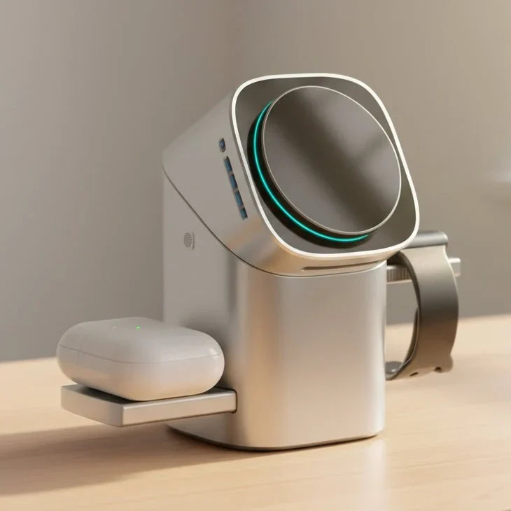 3-in-1 Rotating Wireless Charging Station for Phone, Watch & Earbuds