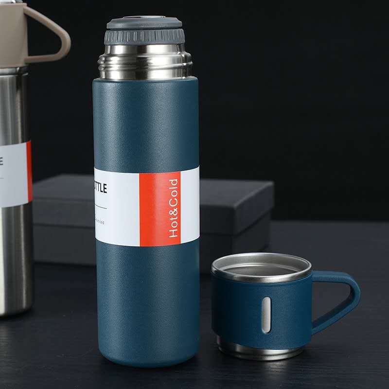 Stainless Steel Vacuum Flask with Cup Lid for Hot and Cold Drinks