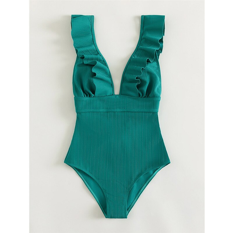 Swimsuit for Women with Ruffles and Deep V-Neck
