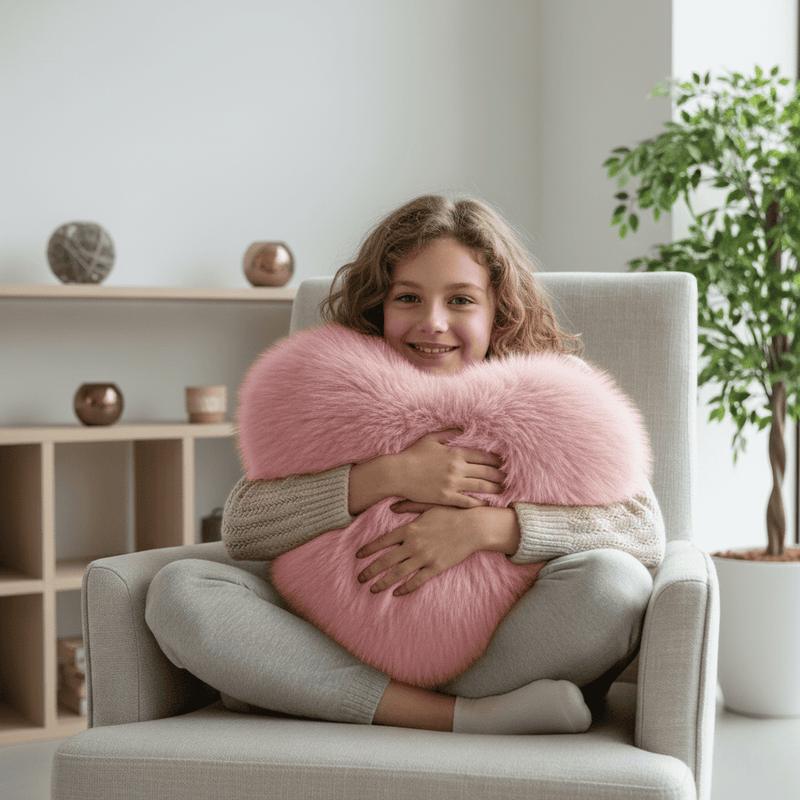 Heart-Shaped Faux Fur Cushion for Cosy Home Comfort and Décor