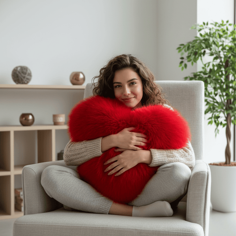Heart-Shaped Faux Fur Cushion for Cosy Home Comfort and Décor