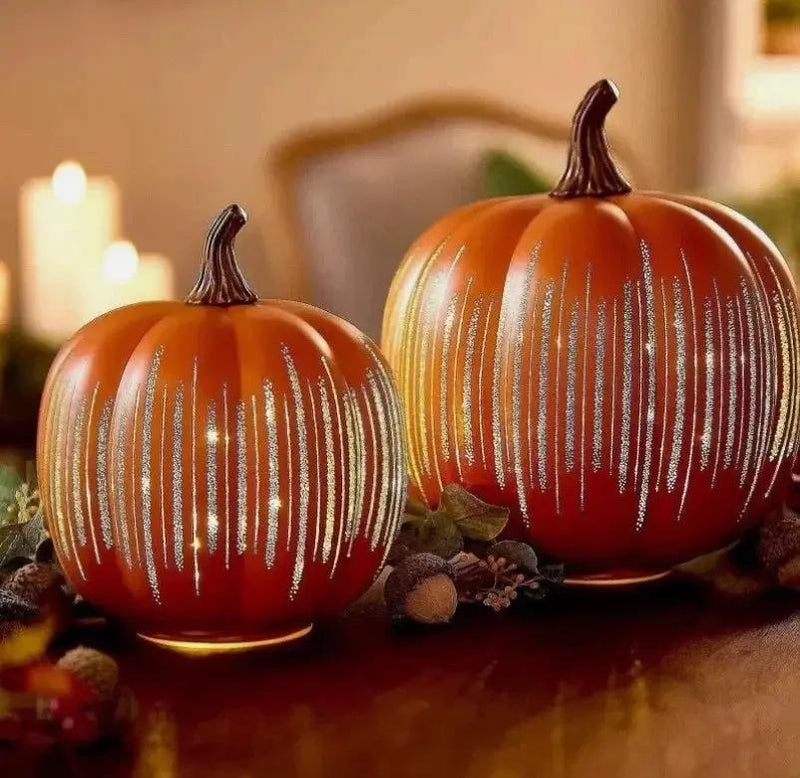 Pumpkin LED Light with Timer and Glitter Stripes for Autumn Decor