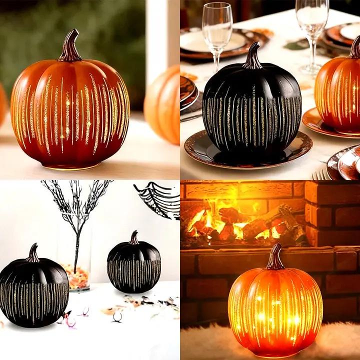 Pumpkin LED Light with Timer and Glitter Stripes for Autumn Decor