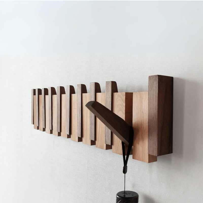 Wall-Mounted Wooden Coat Rack with Foldable Magnetic Hooks