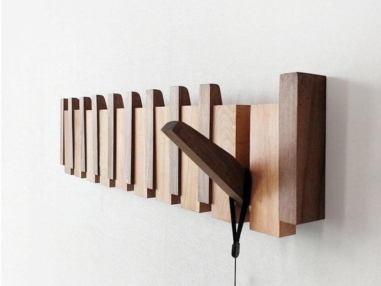 Wall-Mounted Wooden Coat Rack with Foldable Magnetic Hooks