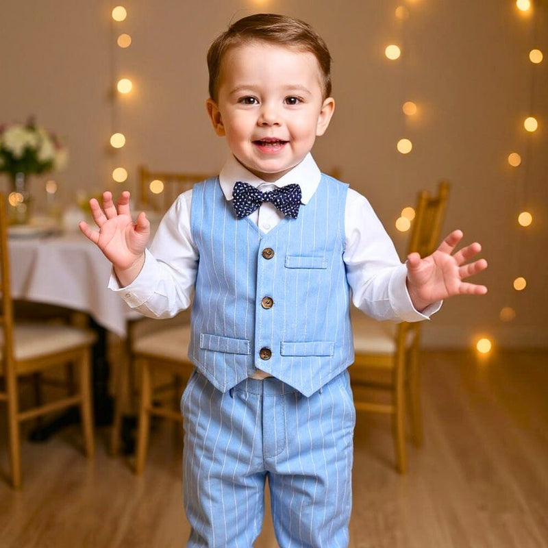 Boys' Formal Outfit Set for Babies and Toddlers with Pinstripe Waistcoat and Bow Tie for Special Occasions