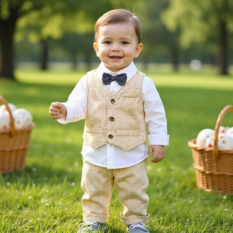 Boys' Formal Outfit Set for Babies and Toddlers with Pinstripe Waistcoat and Bow Tie for Special Occasions