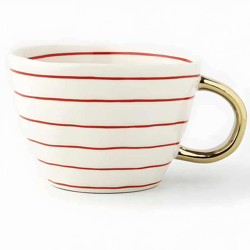Geometric Ceramic Mug with Gold-Tone Handle for Coffee, Tea and Espresso