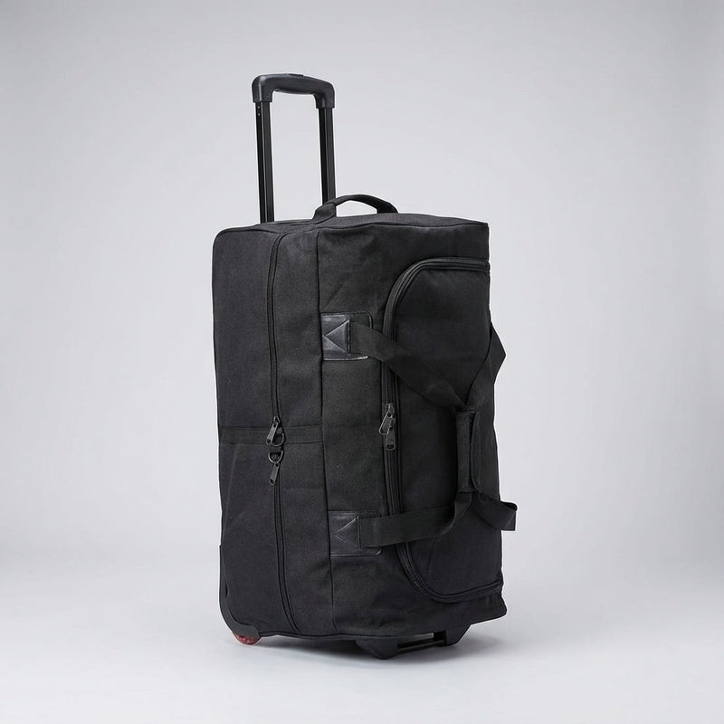 Wheeled Canvas Travel Duffel with Telescopic Handle and Zipped Pockets