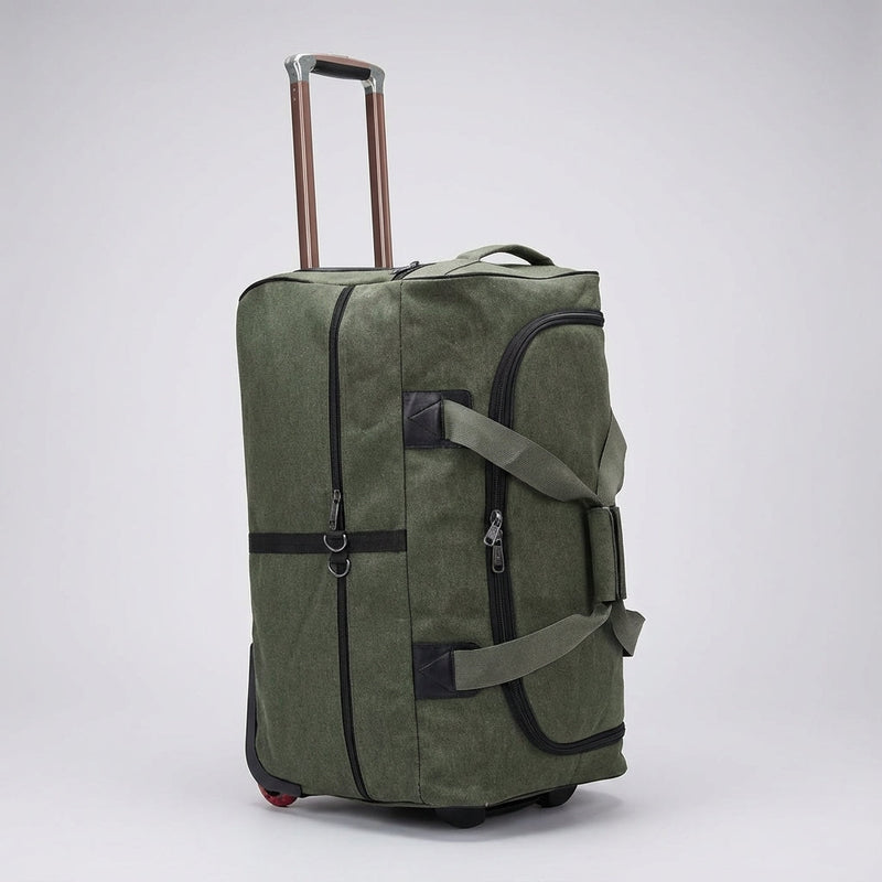 Wheeled Canvas Travel Duffel with Telescopic Handle and Zipped Pockets