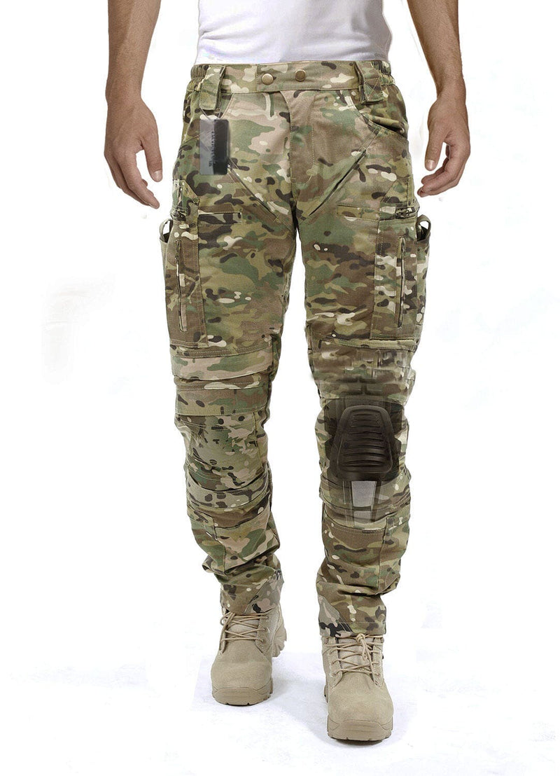 Men's Camouflage Cargo Trousers with Knee Protection and Utility Pockets