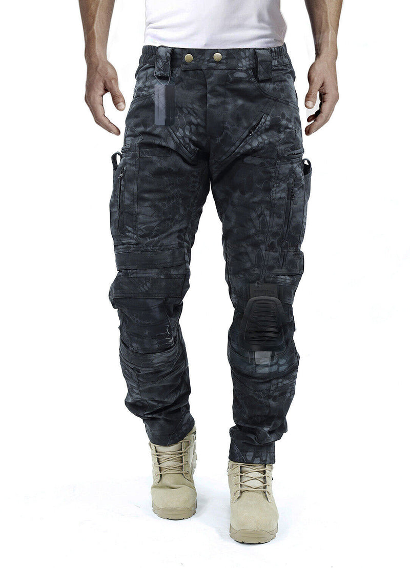 Men's Camouflage Cargo Trousers with Knee Protection and Utility Pockets