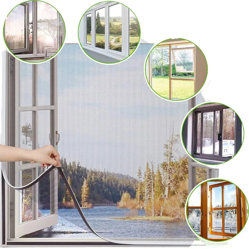 Self-Adhesive Window Insect Screen with Hook-and-Loop Fastening
