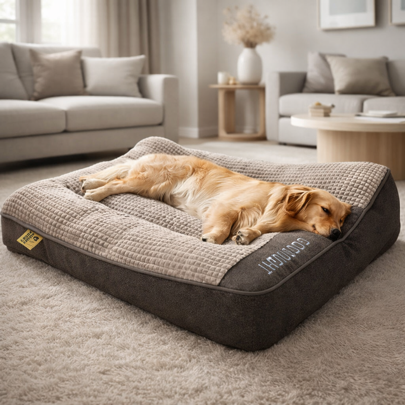 Orthopaedic Dog Cushion Large – Luxury Memory Foam Dog Bed with Headrest