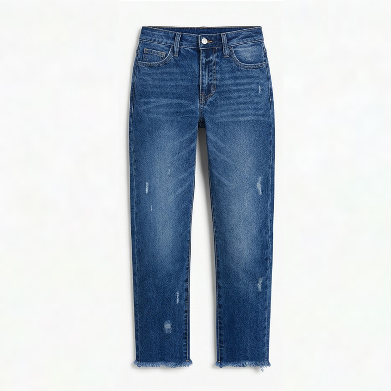 Women’s Cropped Straight-Leg Jeans with Fringed Hem