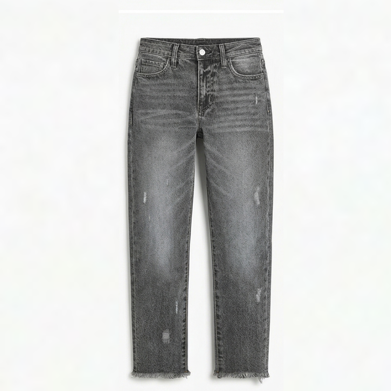 Women’s Cropped Straight-Leg Jeans with Fringed Hem