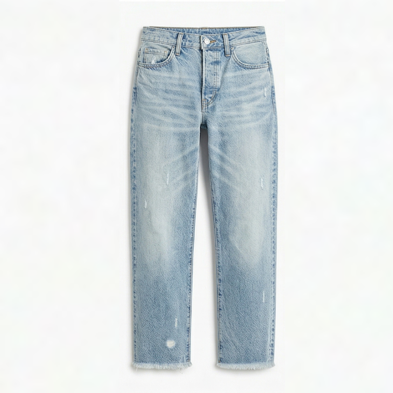 Women’s Cropped Straight-Leg Jeans with Fringed Hem