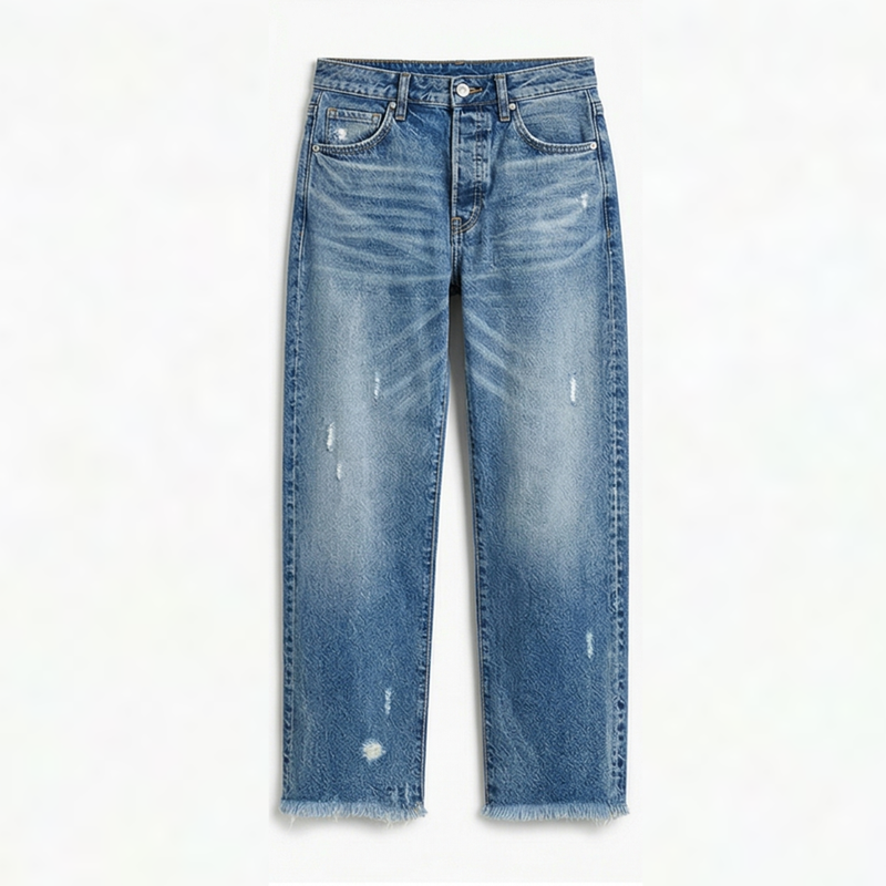 Women’s Cropped Straight-Leg Jeans with Fringed Hem