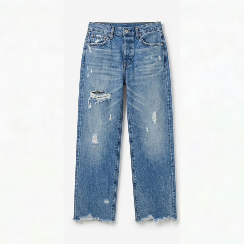 Women’s Cropped Straight-Leg Jeans with Fringed Hem