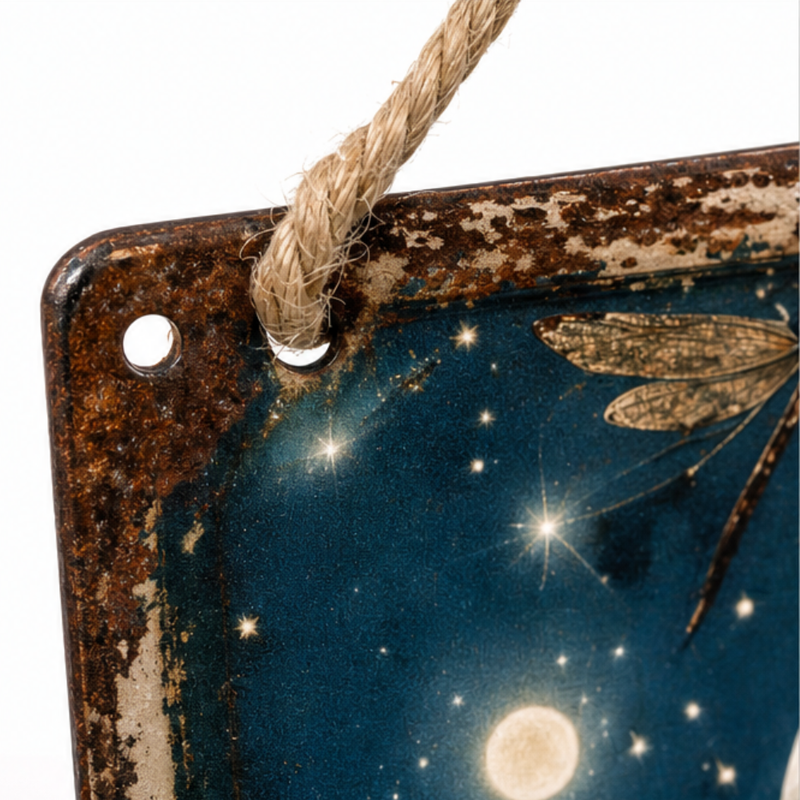 Vintage Moon & Dragonfly Hanging Garden Sign