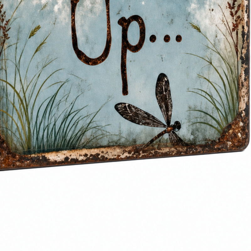 Vintage Moon & Dragonfly Hanging Garden Sign