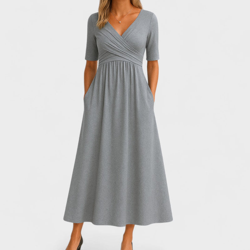 Elegant Midi Dress with V Neck and Flattering Fit for Women