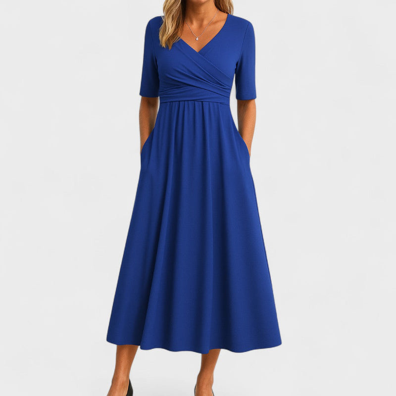 Ladies' Maxi Summer Dress with V Neck and Three-Quarter Sleeves